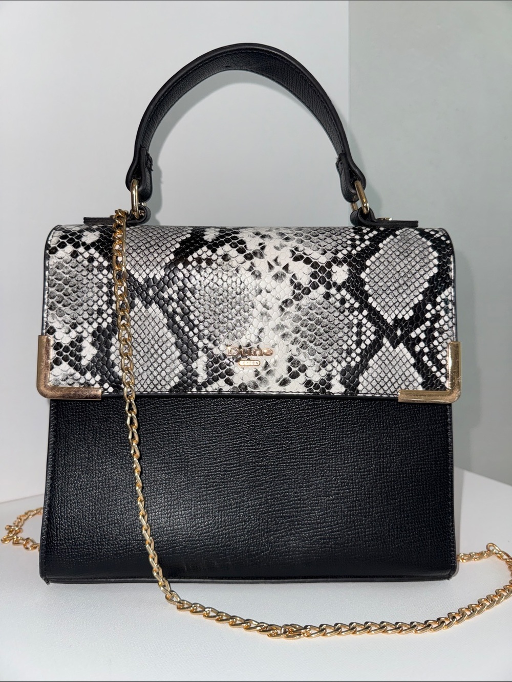 Dune London Snakeskin Embossed Top Handle Satchel